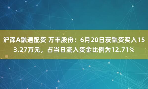 沪深A融通配资 万丰股份：6月20日获融资买入153.27万元，占当日流入资金比例为12.71%