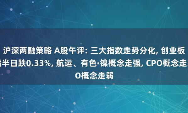 沪深两融策略 A股午评: 三大指数走势分化, 创业板指半日跌0.33%, 航运、有色·镍概念走强, CPO概念走弱